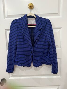 Anthropologie Cartonnier Striped Knit Blazer Ruffle Peplum Hem